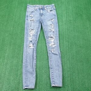 American Eagle Jeans Womens 2 Blue Light Wash Jegging Ripped Distressed 26x27